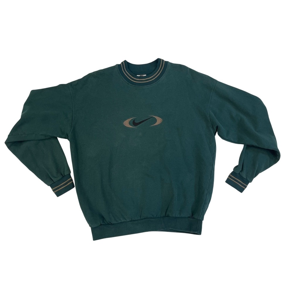 Vintage Nike Center Swoosh Sweatshirt Green 90s Crewneck Large Striped Trim